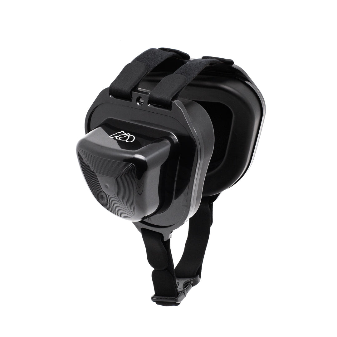 A black pet earmuff with adjustable Velcro straps, designed for secure and comfortable fit, provide noise reduction