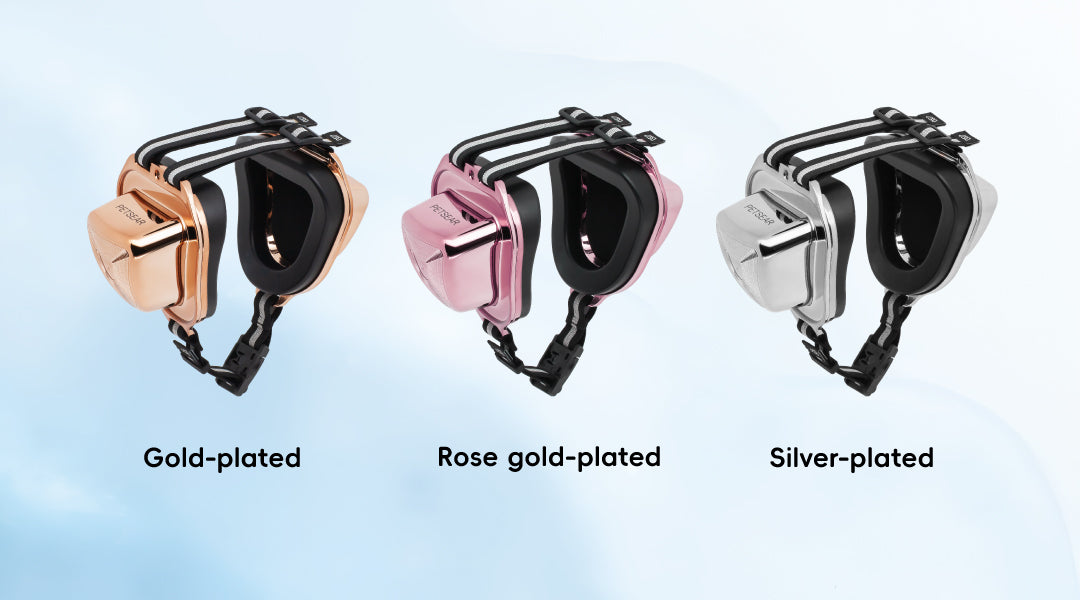 Petsear earmuffs in three color options: gold, rose gold, and silver.