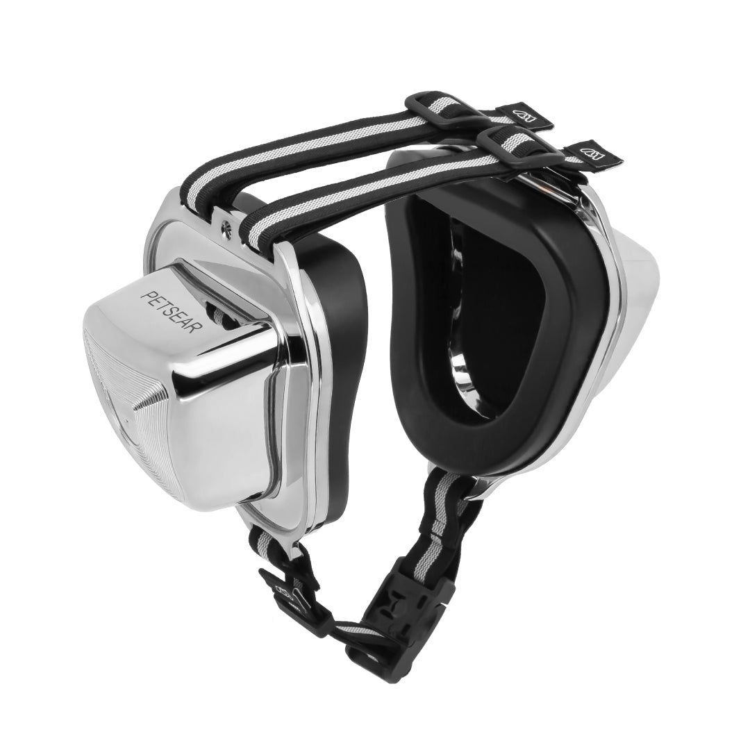 PetsEar silver dogs and cats earmuffs with black lining and striped straps, luxury design for pets headphones