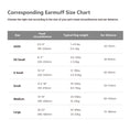 Load image into Gallery viewer, Pet earmuff size chart with measurements for head circumference, weight, and ear distance
